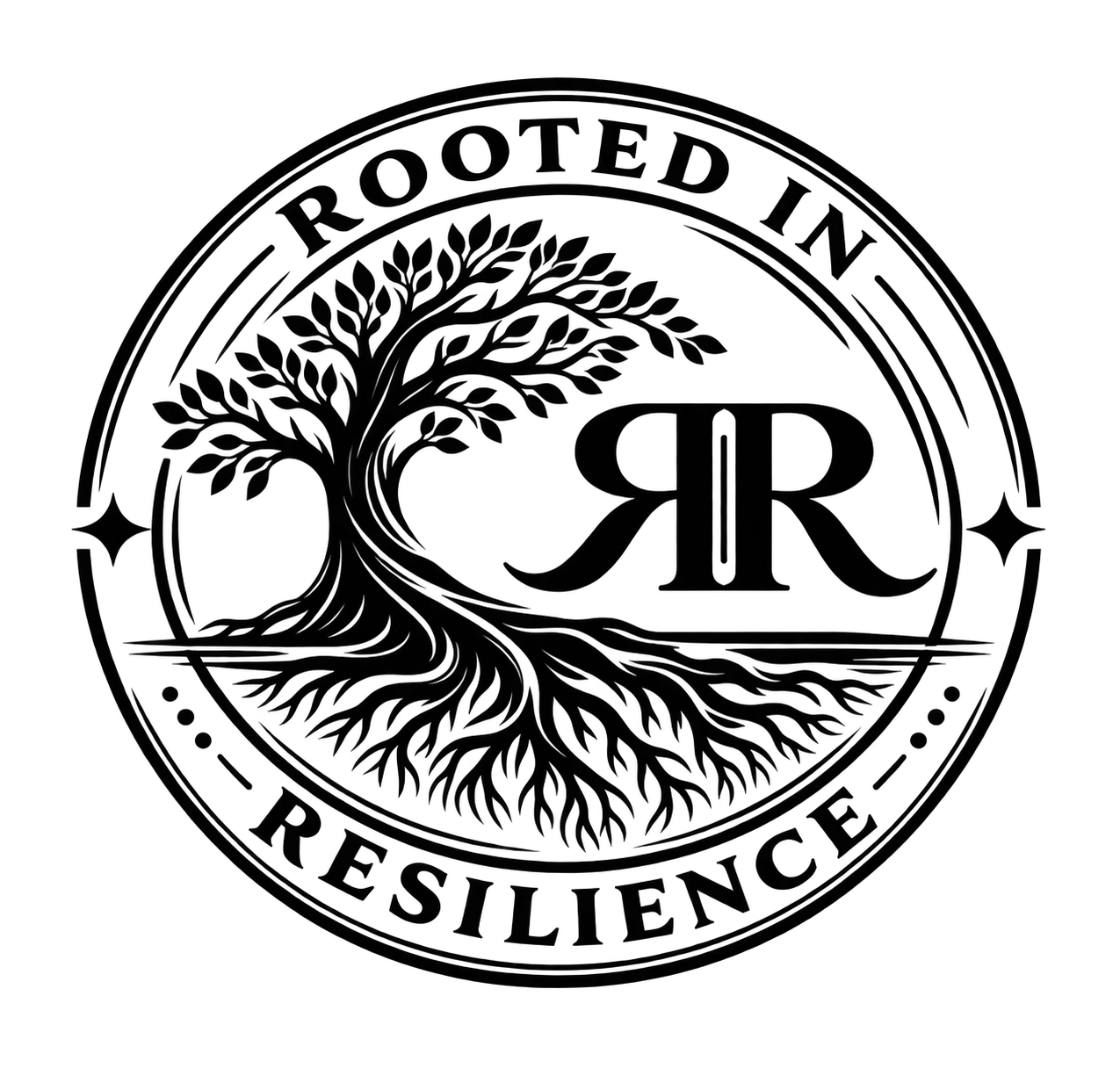 Rooted in Resilience tree and roots logo